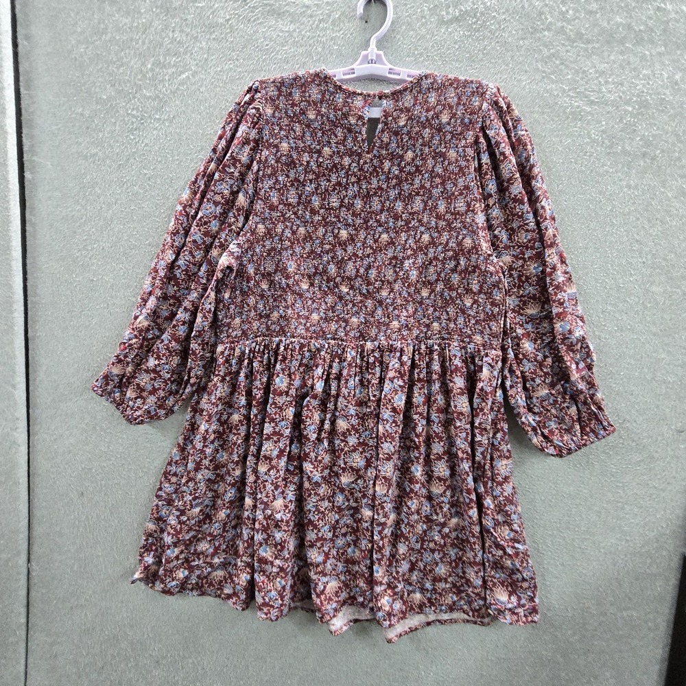 Old Navy Women Dress XXL PETITE Burgundy Floral Fit & Flare High Long Sleeve